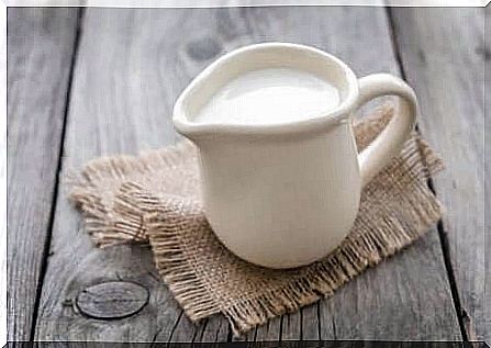 A jug of milk. 