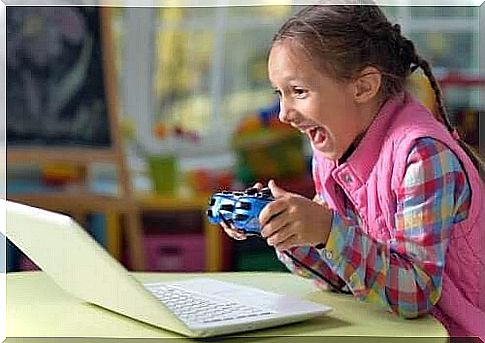 A girl playing a video game.