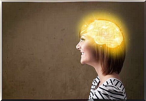 A woman with an illuminated brain