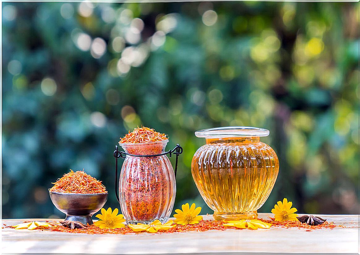 Petals and safflower oil. 