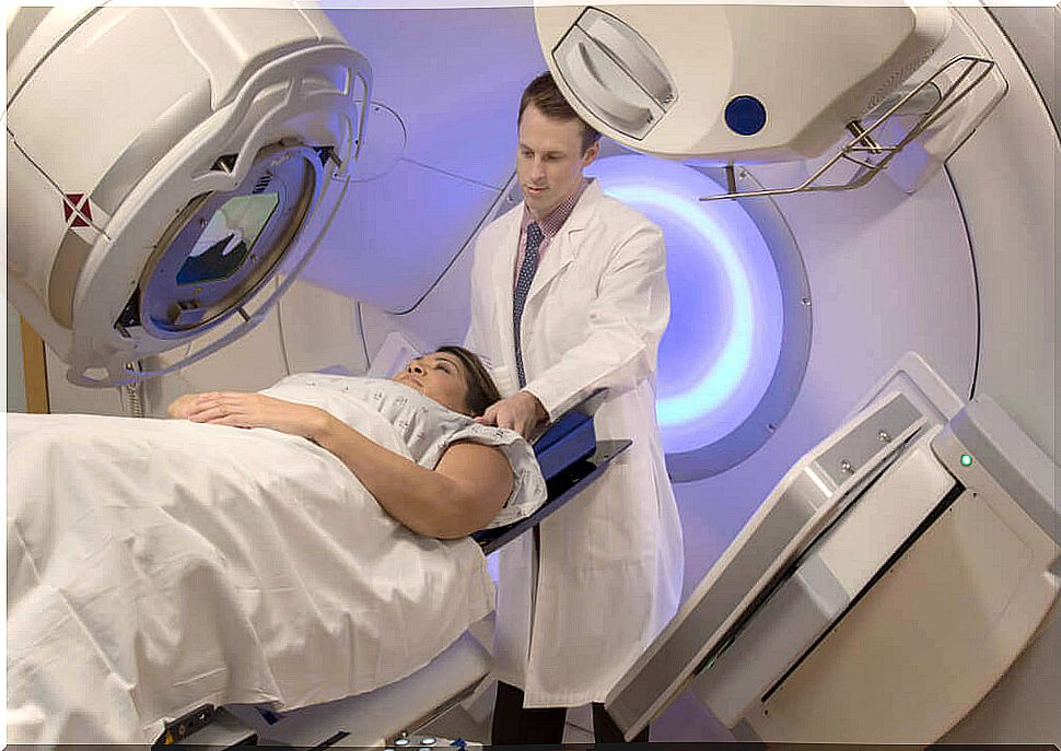 A radiotherapy session as part of cancer treatment